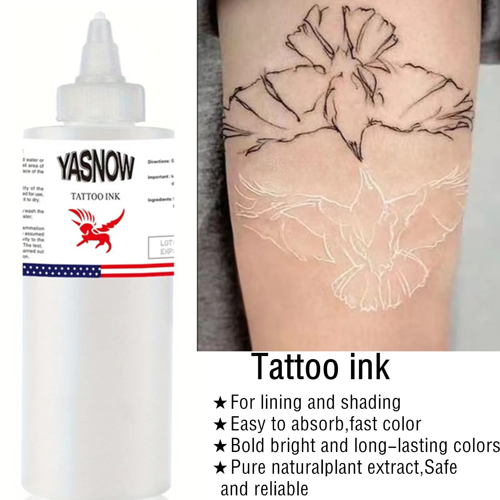 

240ml Natural Plant Professinal Tattoo Ink White Color Semi Permanent Makeup Pigment Paints Bottles Body Art Tool American Brand