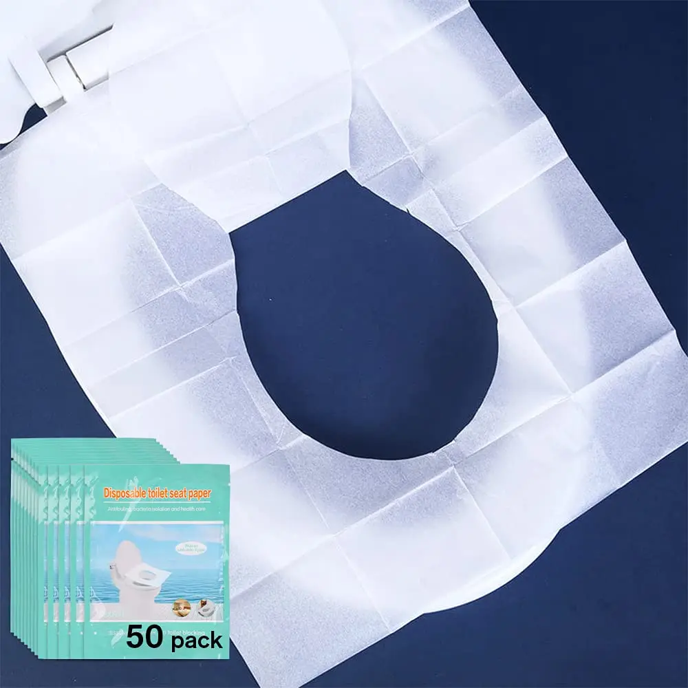 

Disposable Toilet Seat Covers, 50-Count Flushable Paper Travel Covers for Adults and Kids, Biodegradable for Public Restrooms