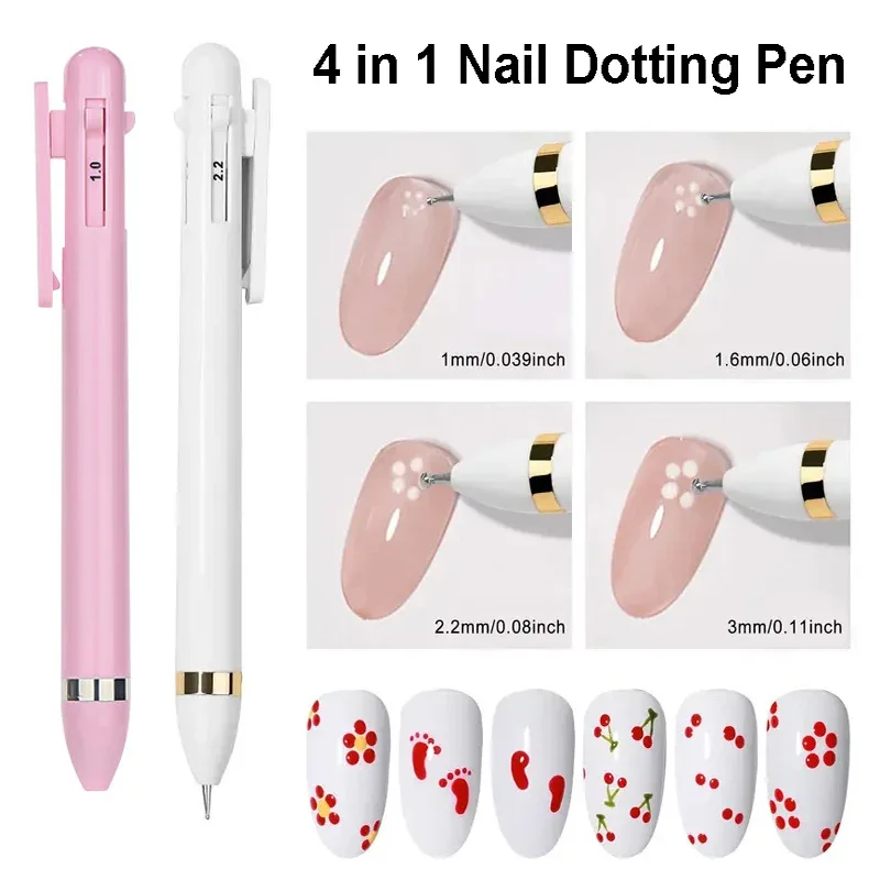 2pcs 4 in 1 Nail Dotting Pen Creative DIY Nail Art Dotting Painting Tools Rotatable Ballpoint Dotting Tools Nail Point Drill Pen