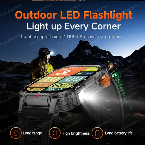 Imagen 2 del producto Nueva luz LED para exteriores + reloj inteligente con brújula 2025 1100mAh más reloj con batería monitoreo de salud GPS HD BT llamada impermeable Smartwatch
