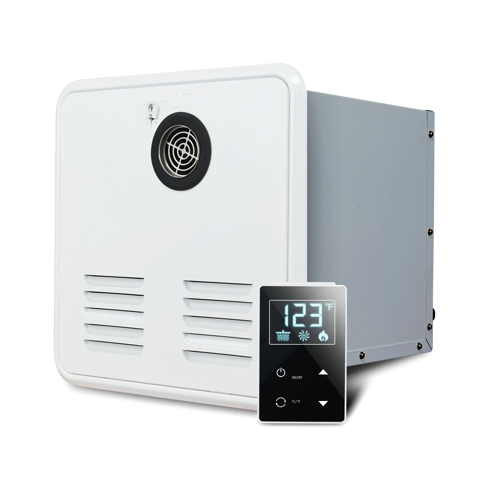 RV Tankless Water Heater, 55000 BTUs RV Instant Hot Propane Gas Water Heater with White Door and Multi-Function Controller