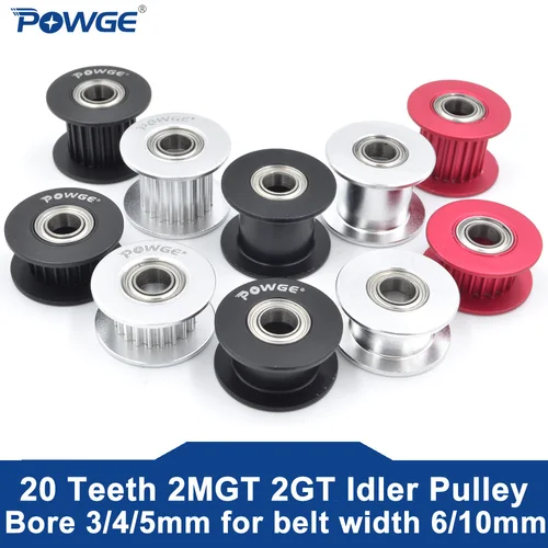 POWGE 2M 2GT 20 dientes síncrono rueda polea loca diámetro 3/4/5mm con cojinete negro para GT2 Correa ancho 6MM 20 dientes 20 T