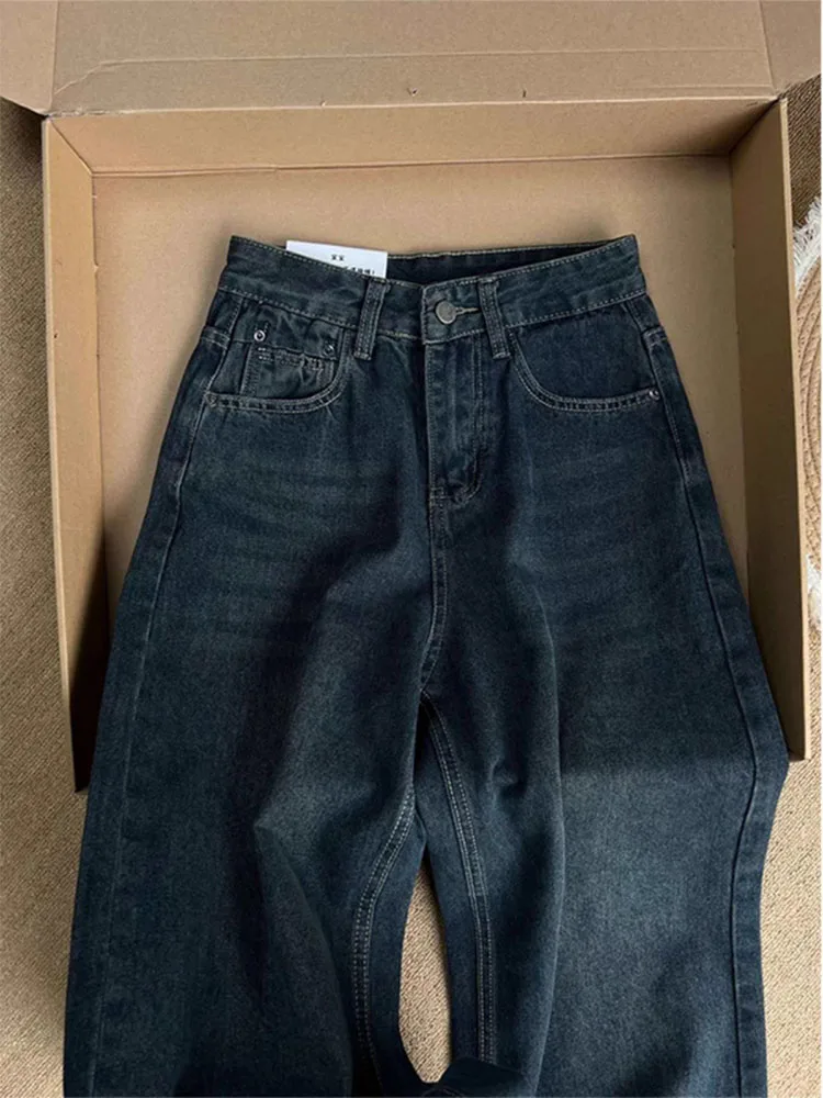 High Waist Wide Leg Denim Jeans Women's American Retro Waed Jeans Fall New Street Sle Slimming Floor-Length Pants