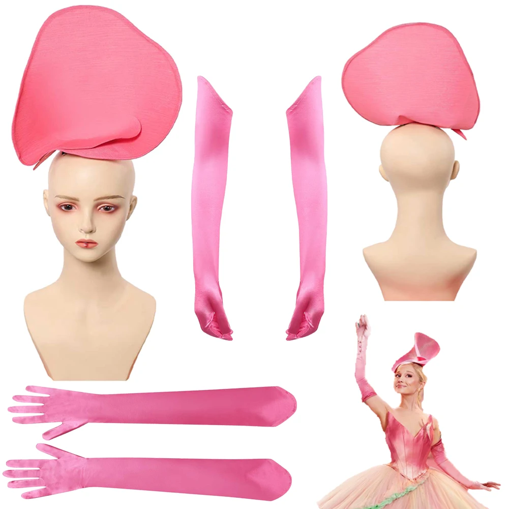 

2025 Movie Wicked Cosplay Glinda Pink Hat Gloves For Women Props Disguise Roleplay Accessories Halloween Fantasia Cloth Carnival