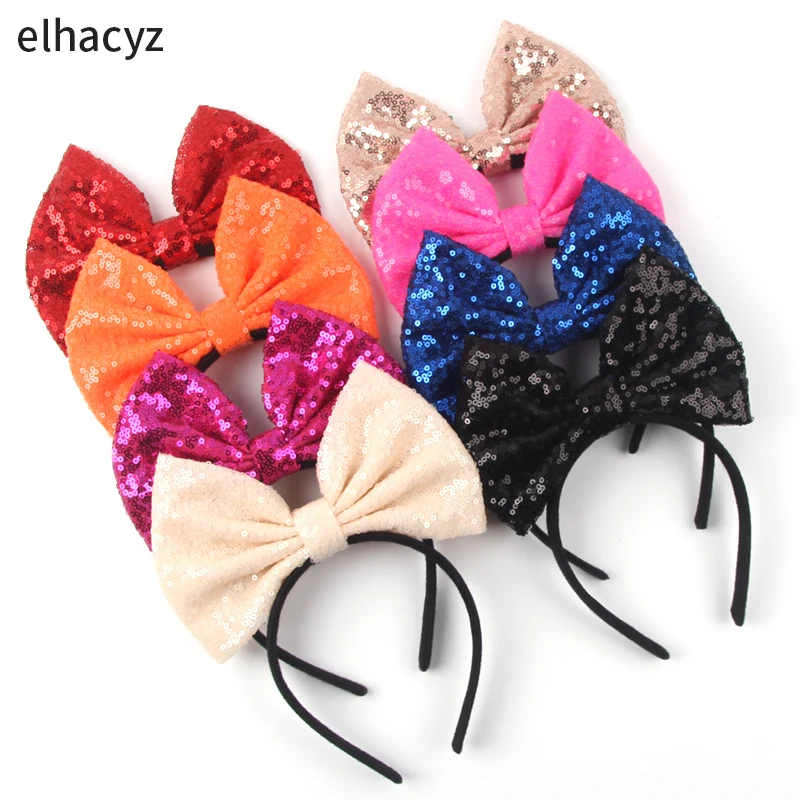 Große 7'' rote Schleife Stirnband Glitzer Pailletten Schleife Haarband für Mädchen Frauen Prinzessin Kopfbedeckung Frauen Party Kopf Hoop Kinder Geschenk – Detail 9