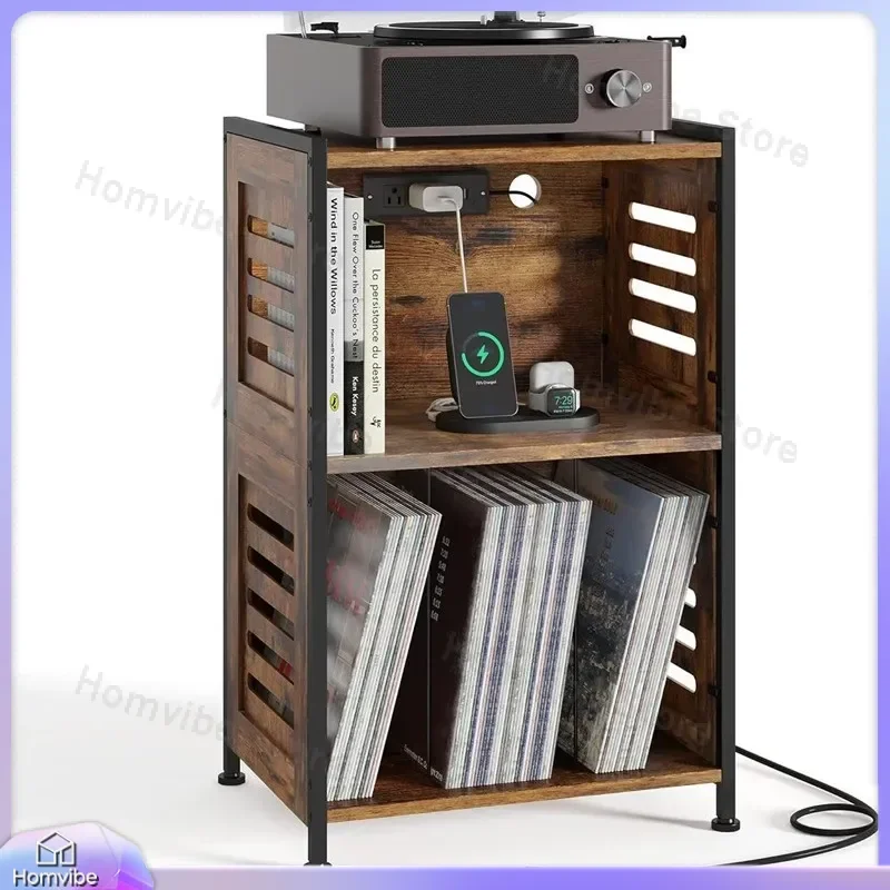 Customizable Steel Wood CD Record Rack Sofa Side Table with USB Socket for Amazon Cross Border E commerce Popular Storage