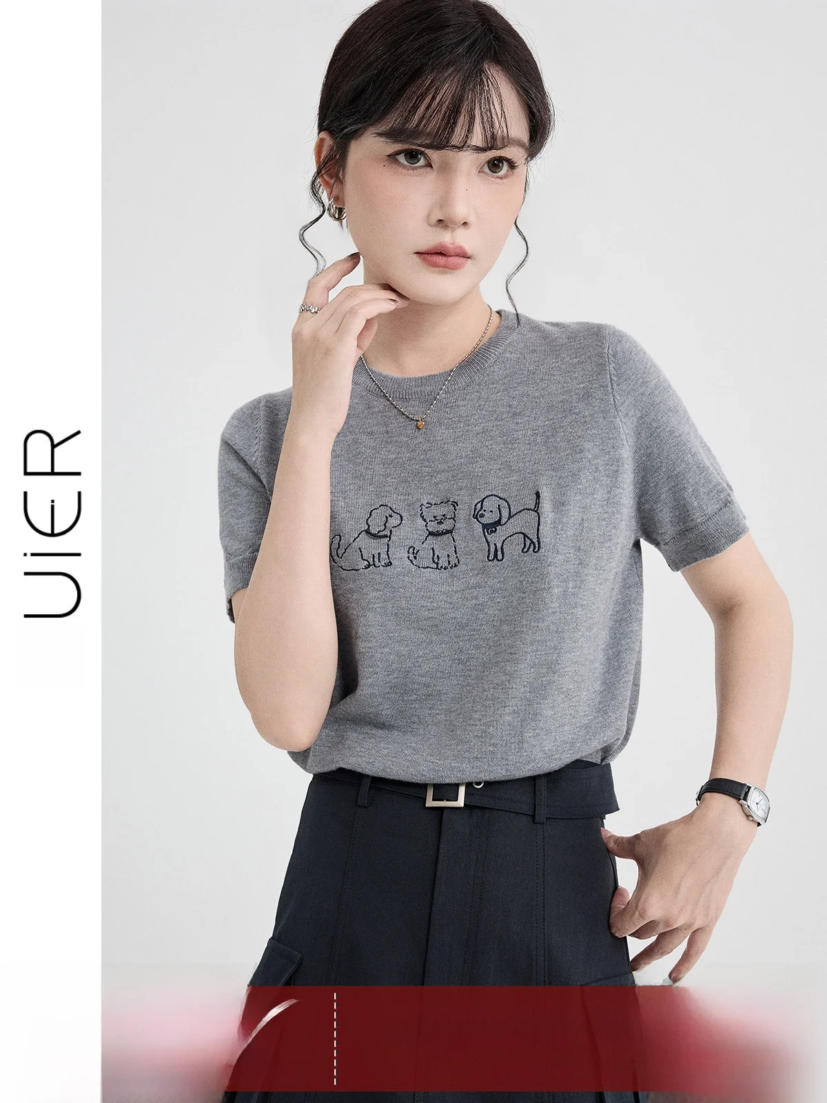 

Guier round Ne ort Sve Knitted Sweater Women's Casual Sle Printed Top oulder Width Regular Fit Summer ey irt
