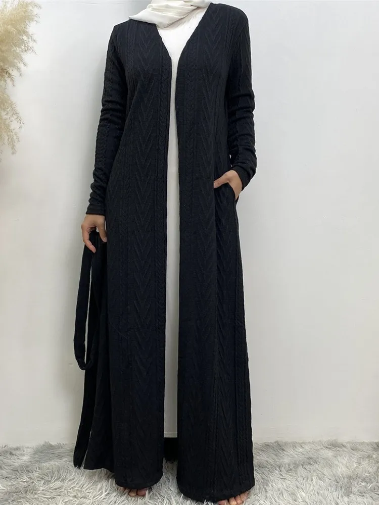 Ramadan Winter Sweater Open Kimono Abaya Turkey Islam Muslim Dress Prayer Clothes Women Kaftan Robe Djellaba Femme Musulmane