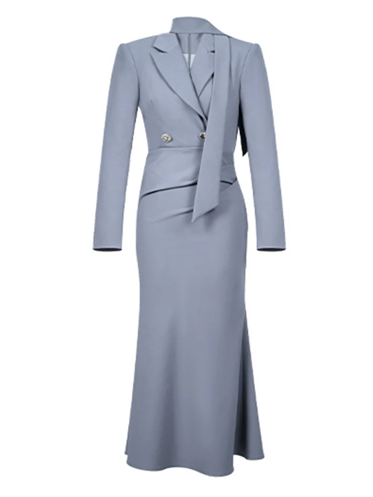 Abiti da donna Business Occasioni formali Solido Risvolto Slim Midi Abito a coda di pesce Elegante donna Pendolarismo Moda Abiti Veste Primavera