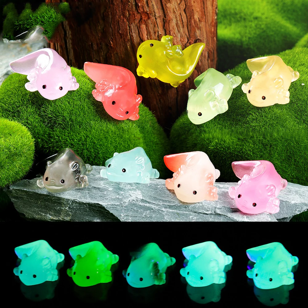 10Pcs Kawaii Mini Salamander Figurines Luminous Colorful Tiny Axolotls for Garden Aquarium Dollhouse Decor Cute Landscape Dolls