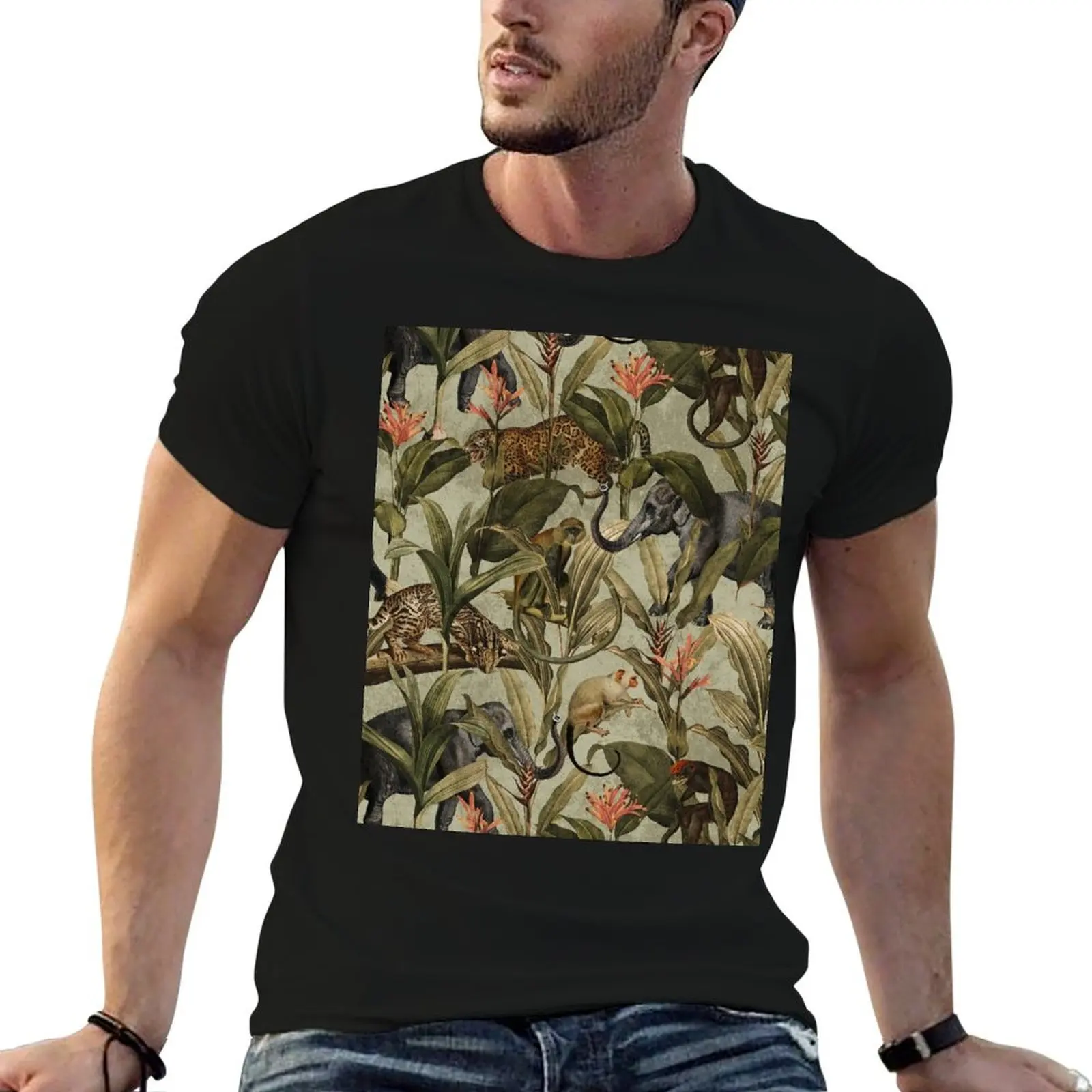 Vintage Tropical Jungle Botanical Garden Pattern T-Shirt blanks graphic tee shirt vintage mens t shirts casual stylish