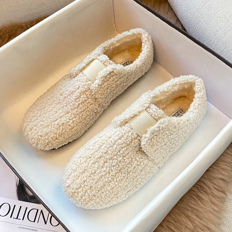 Modische Damen-Flachschuhe Winter 2026 Neue Schafsfell-Slipper Rutschfeste Warme Loafer Größen 33-43