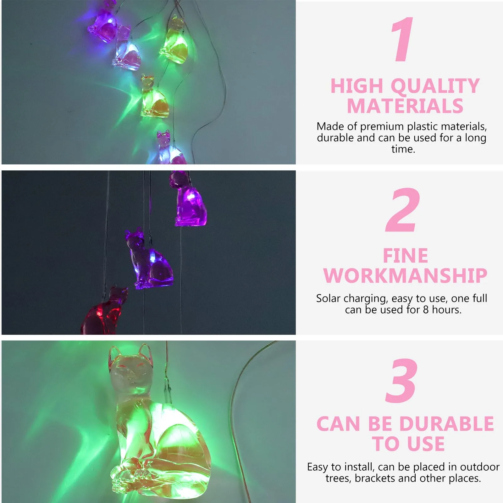 

1Pc Solar Wind Bell Lamp Cat Wind Chime Light Plastic Door Decor Solar Charging Outdoor Ornamental Hanging