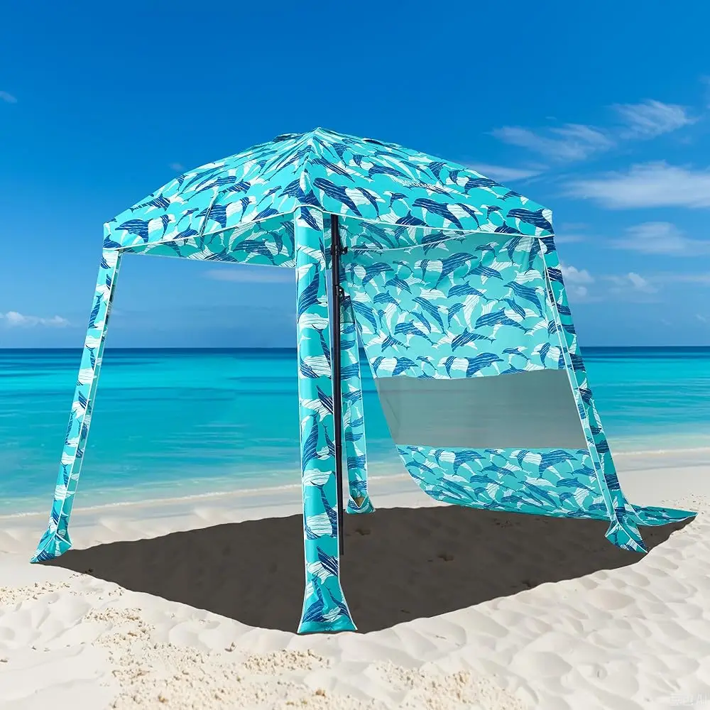 

Beach Cabana Upf 50+, 6'×6' Beach Canopy, Easy Set Up And Take Down, Cool Cabana Beach Tent With Sand Pockets, Side Wall Beach