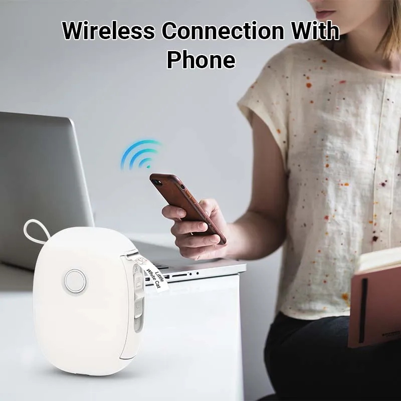 Mini Portable Thermal Printer Bluetooth Wireless Pocket Label Maker Home Study Without cutter with 1roll Stickable Label Paper