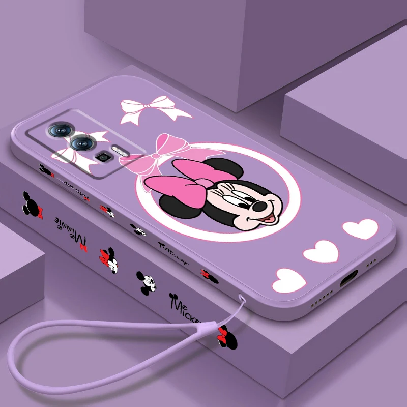

Minnie Disney Cartoon Fashion Liquid Left Rope For Xiaomi Redmi 13C 12 12C K60 A1 K50 11 K40 10C 10 9A 9AT 9T 9C 5G TPU