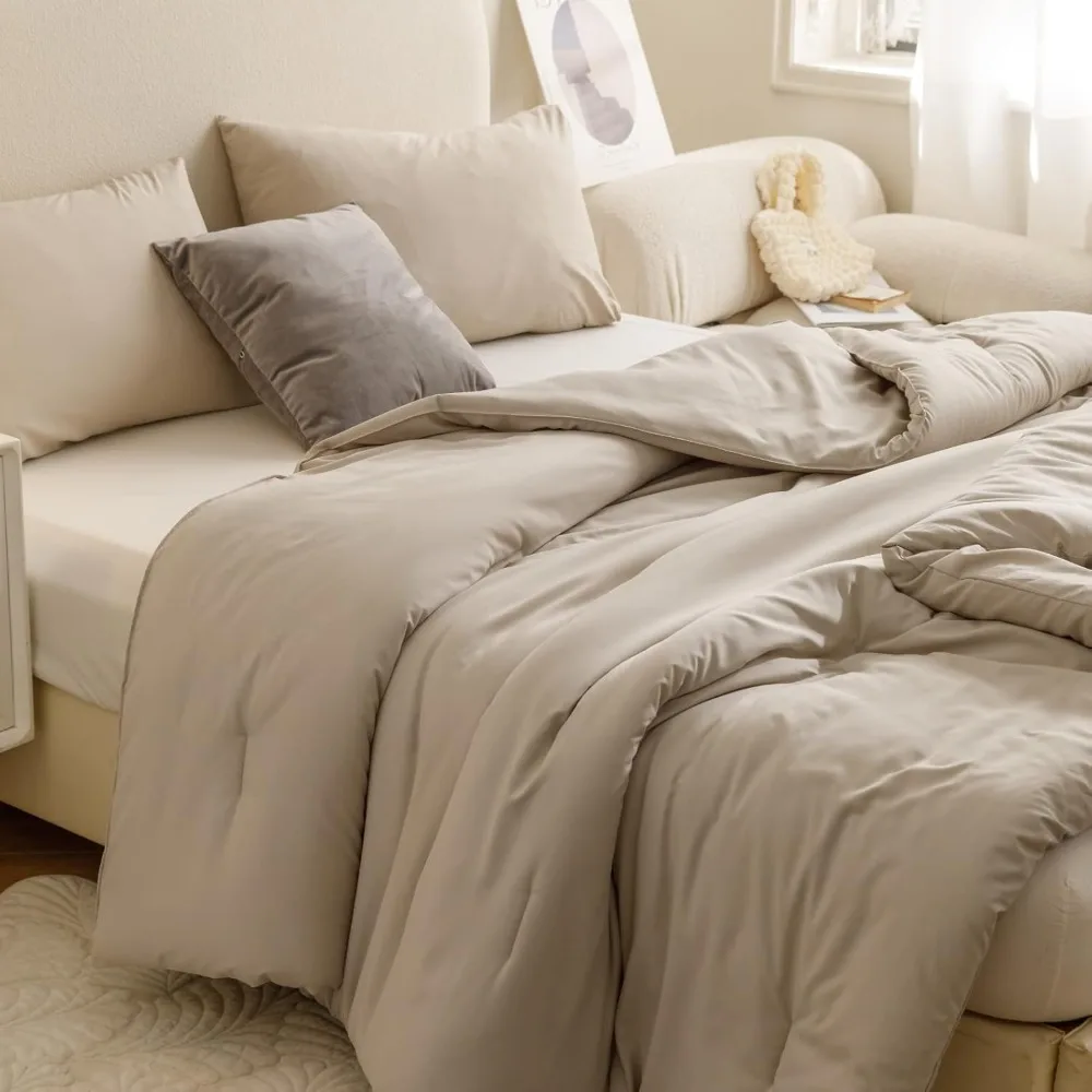 Oversized King Comforter Oatmeal, 3pcs(1 Boho Comforter & 2 Pillowcases), Lightweight Oversized King Size Comforter Set