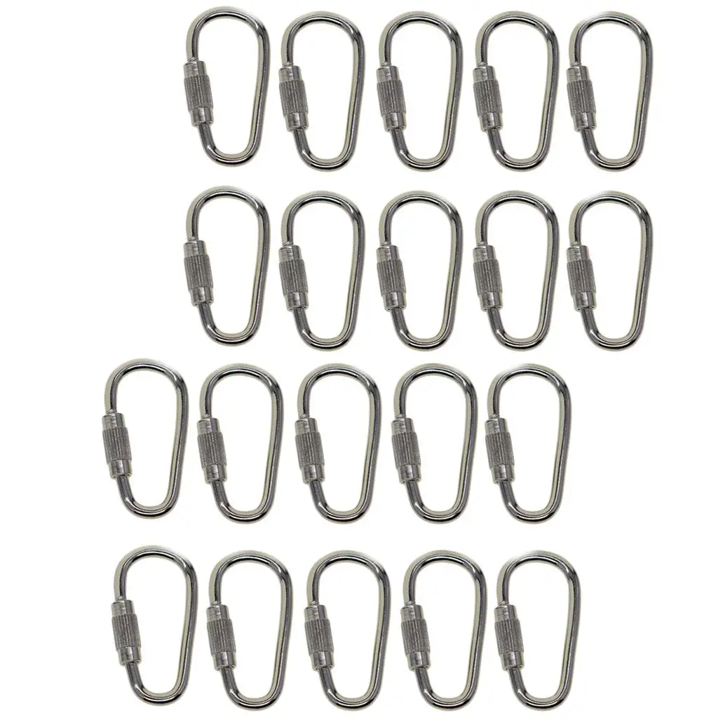 Carabiner Steel Screw Buckle Keychain, Camping D-Hook, Ferramentas ao ar livre para acampar, pesca, caminhadas, viagem, 10pcs