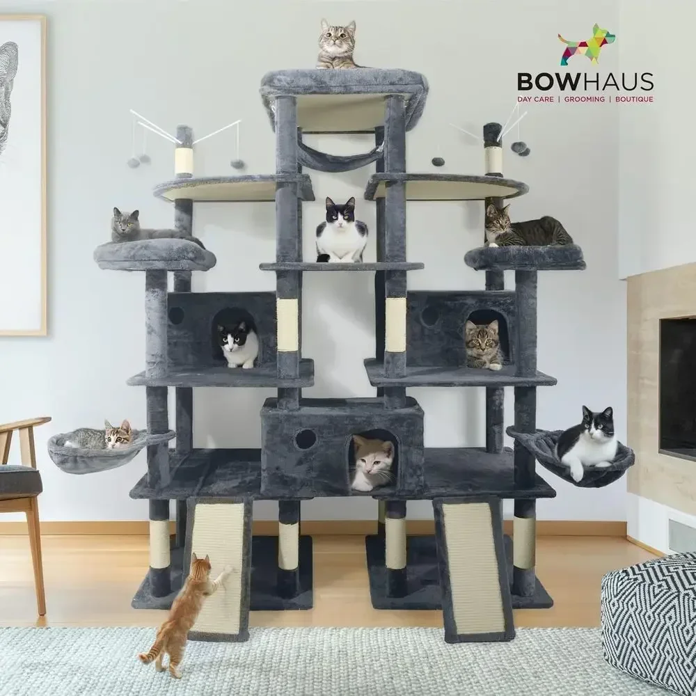 80-Inch Tall Cat Tower for Large Cats: Multi-Level Indoor Activity Center with Scratching Posts, Perch, Condos, Baskets, and Ham