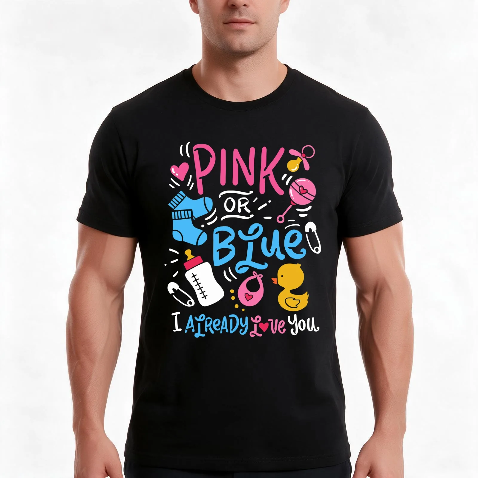 Gender Reveal T-Shirt, Summer Casual Cotton Tee, Oversized Streetwear Tops, Vintage Graphic Print, Loose Fit Short Sleeve