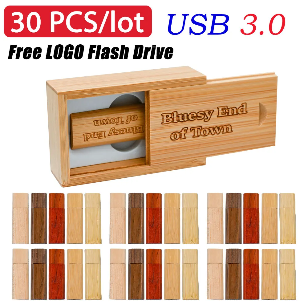 30 PCS/Lot High Speed USB 3.0 Flash Drives Wooden Wedding Custom Pen Drive Real Capacity Memory Stick 64GB/32GB/16GB/8GB U Disk