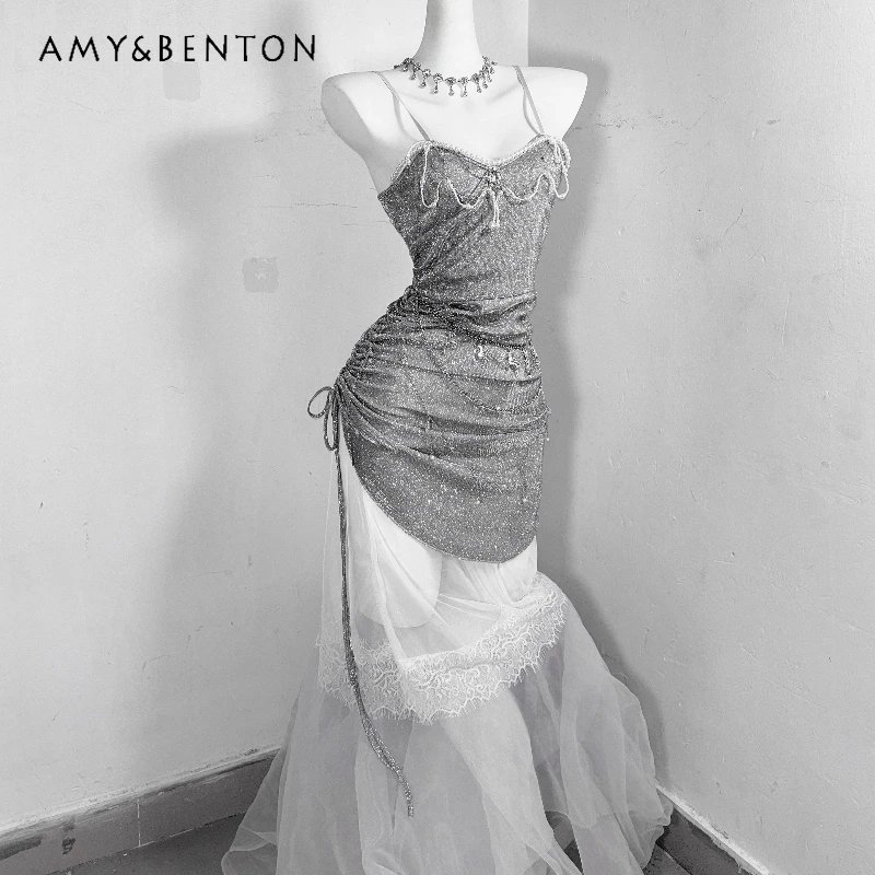

Original Design Halloween Silver Sequin Lace Splicing Sexy Women's Dress 2025 Autumn New Hug The Hips Mermaid Dresses Ladies