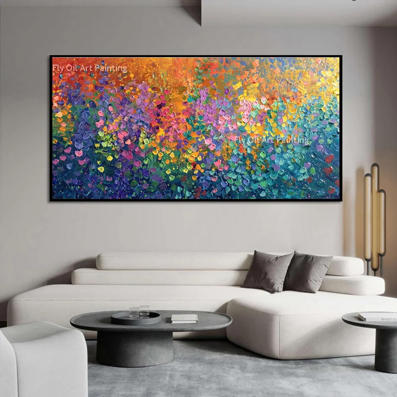 

New Blue And Orange Yellow Canvas Thick Oil Painting Decor For Living Room Fashion Handmade Green Beige Muntain Landscape Wall A