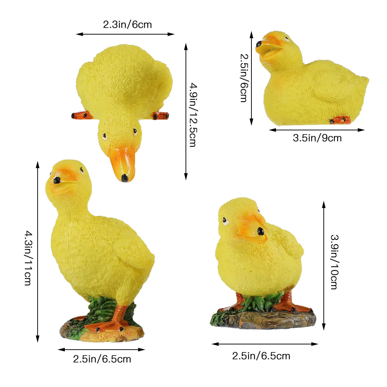 4pcs Cute Yellow Resin Duck Decor Set for Garden, Courtyard, Indoor Tabletop & Landscape Decoration