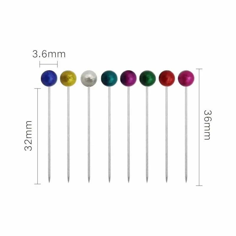 Agujas de cabeza de perla redonda de colores, alfileres de costura de empuje recto para confección Diy, posicionamiento, 36Mm, 480 unids/rollo