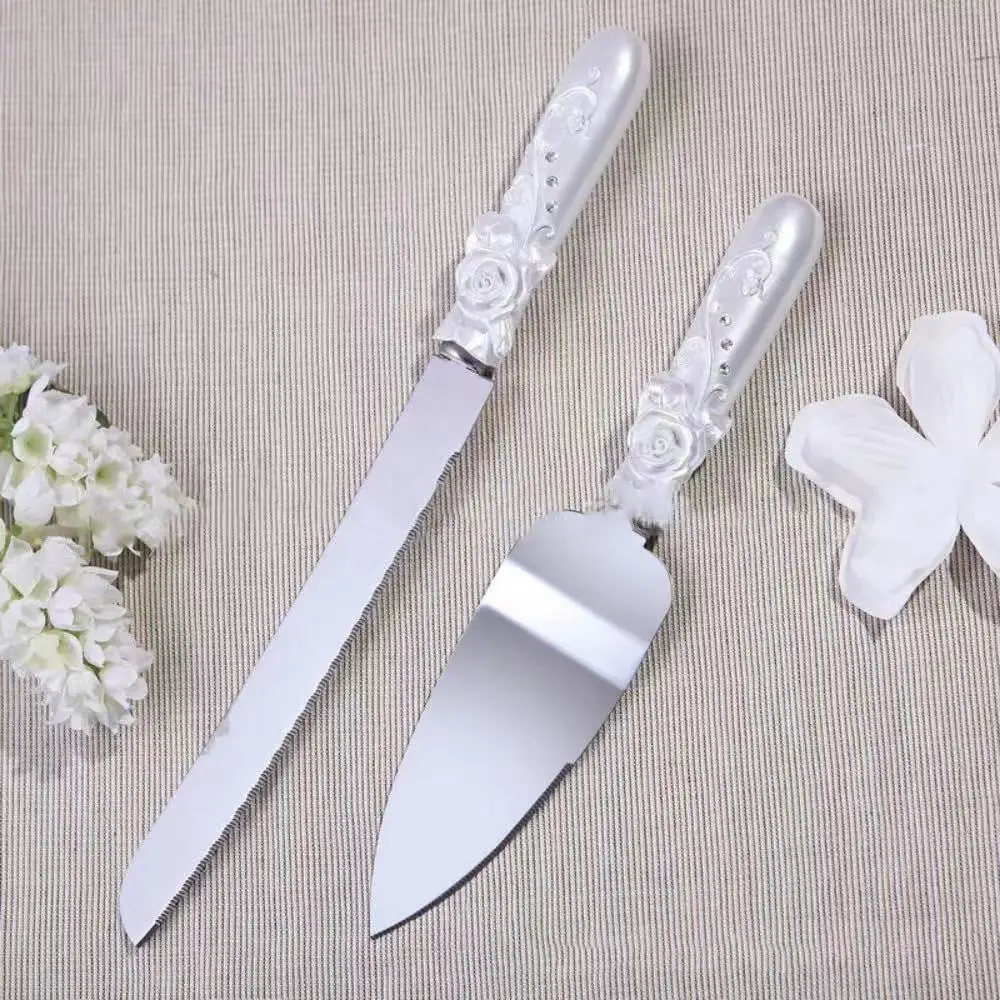 Wedding Cake Knife Shovel Server Set Silverware Stainless Steel Resin Handle Wedding Party Thanksgiving Christmas (rose)