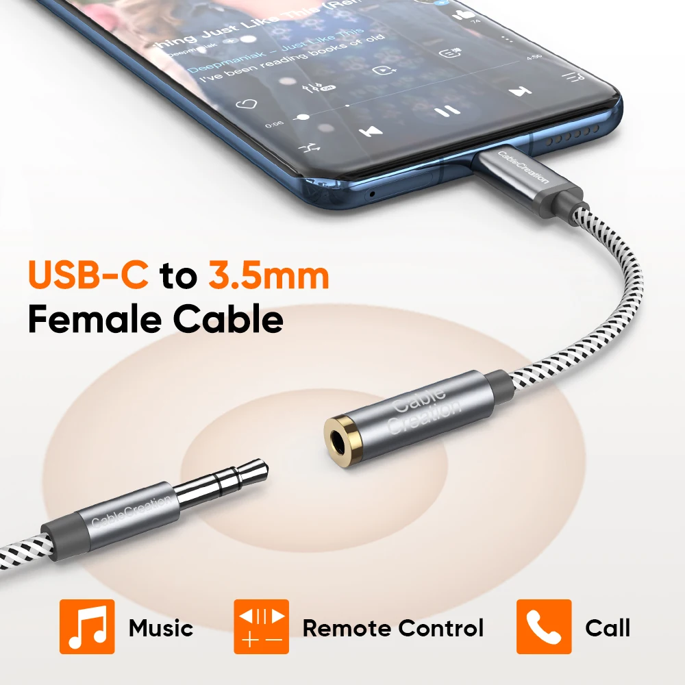 CableCreation USB نوع C إلى 3.5 مللي متر جاك Aux سماعات محول USB C إلى الصوت كابل لباد برو سامسونج غالاكسي موتورولا شاومي