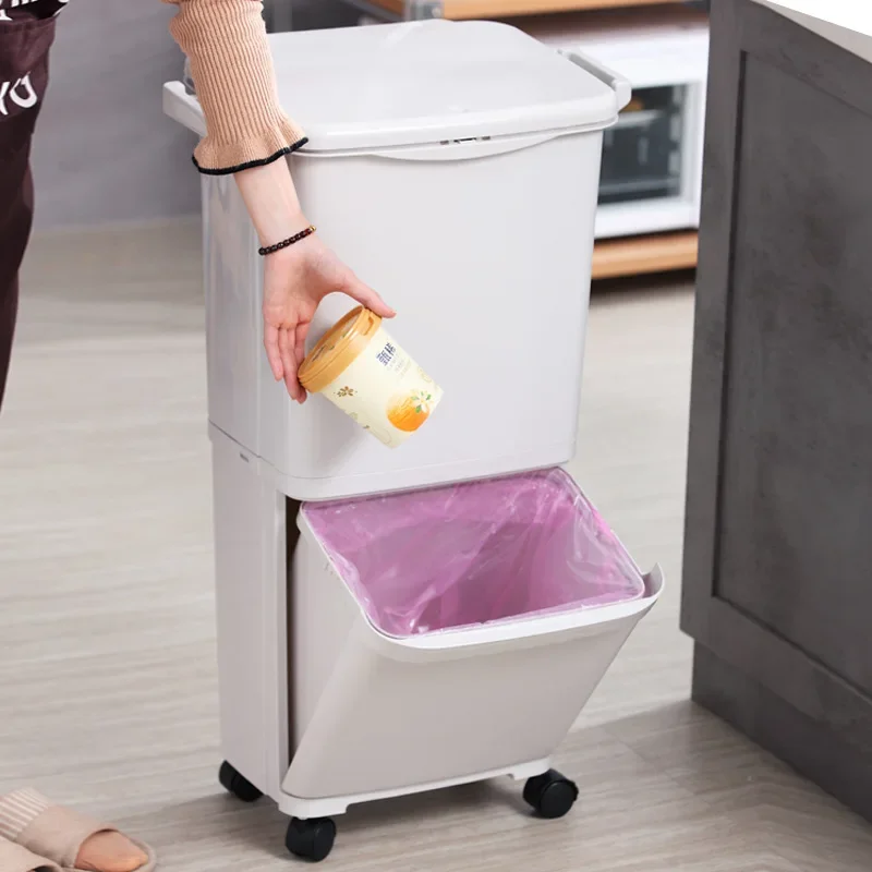 45L Wet Dry Separation Garbage Can Pedal Storage Large Trash Kitchen Waste Household Bin 2 Layers