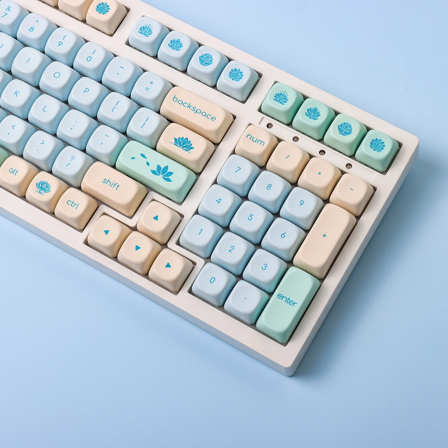 MAIMOOO Blue Lotus Keycap MOA Profile PBT Thermal Sublimation Custom Round Simple Cute Keycaps for Wooting Mechanical Keyboard