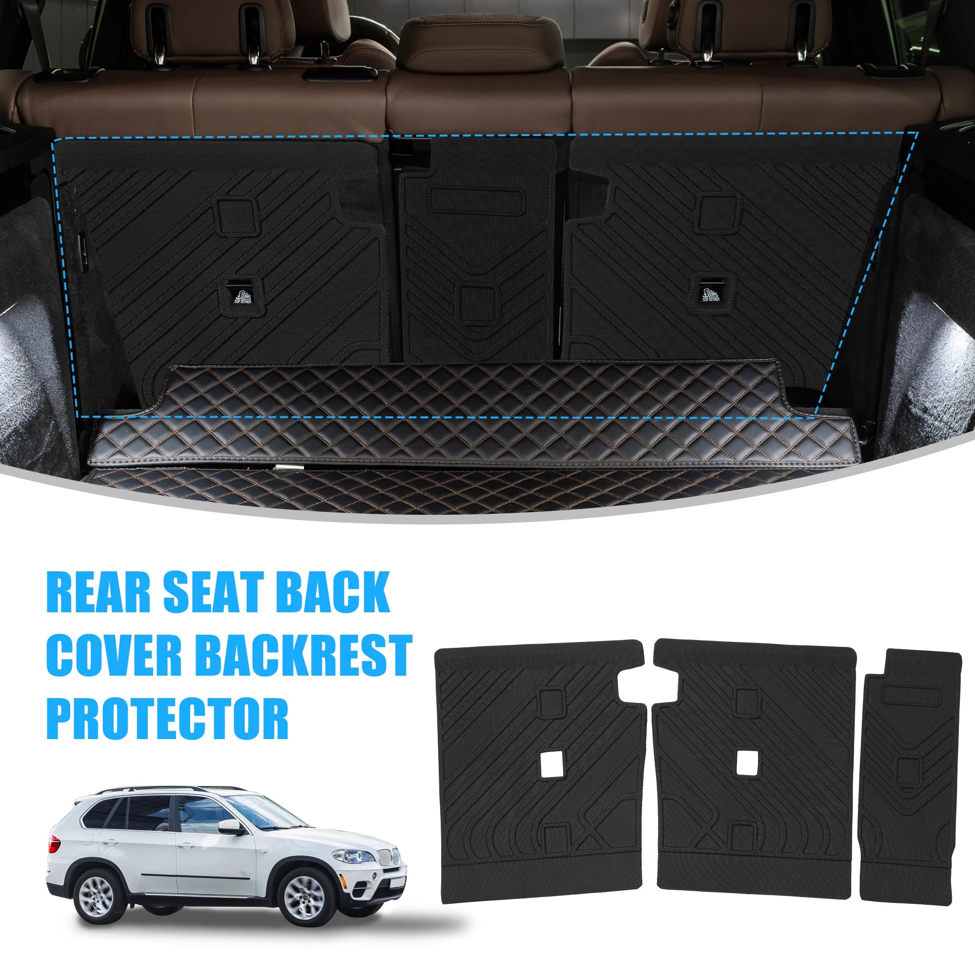 UXCELL Rear Seat Back Cover for BMW X5 2019-2022 5 Seater Accessories TPE Backrest Protector with Magic Sticker Split Waterproof