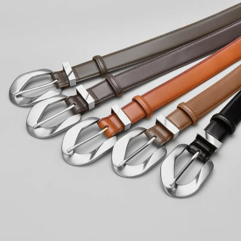 二層牛革製レディースベルト、レトロでシンプルな多用途ベルト、ジーンズやカジュアルパンツに最適