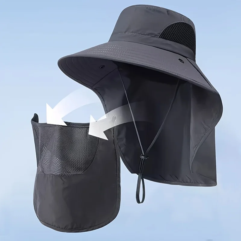 Summer Sun Hat Breathable Anti-UV Cycling Fishing Neck Flap Fisherman Hat Unisex Outdoor Large Brim Hunting Hiking Bucket Hat