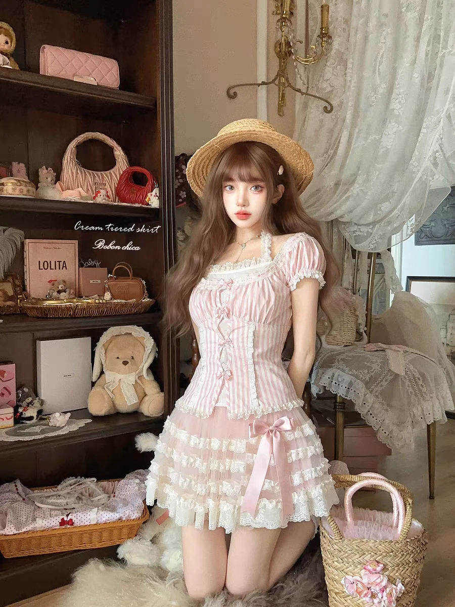 Camicia principessa dolce lolita bobon21 Camicia vintage carina stile francese in pizzo dolce T2405