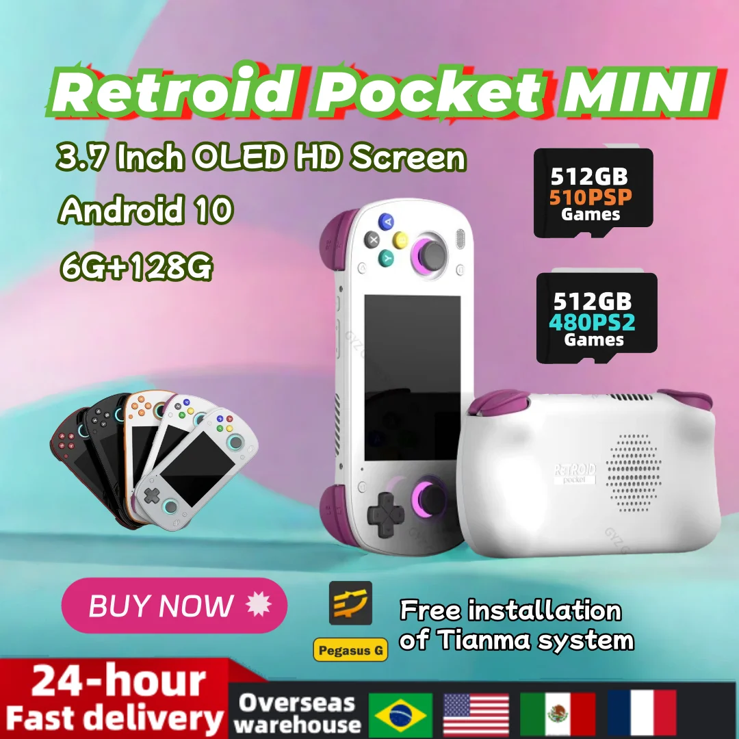 Retroid Pocket Mini New RPMini Retro Handheld Game Console 3.7 Inch OLED HD Screen Android Video Player Console 6G+128G PSP PS2