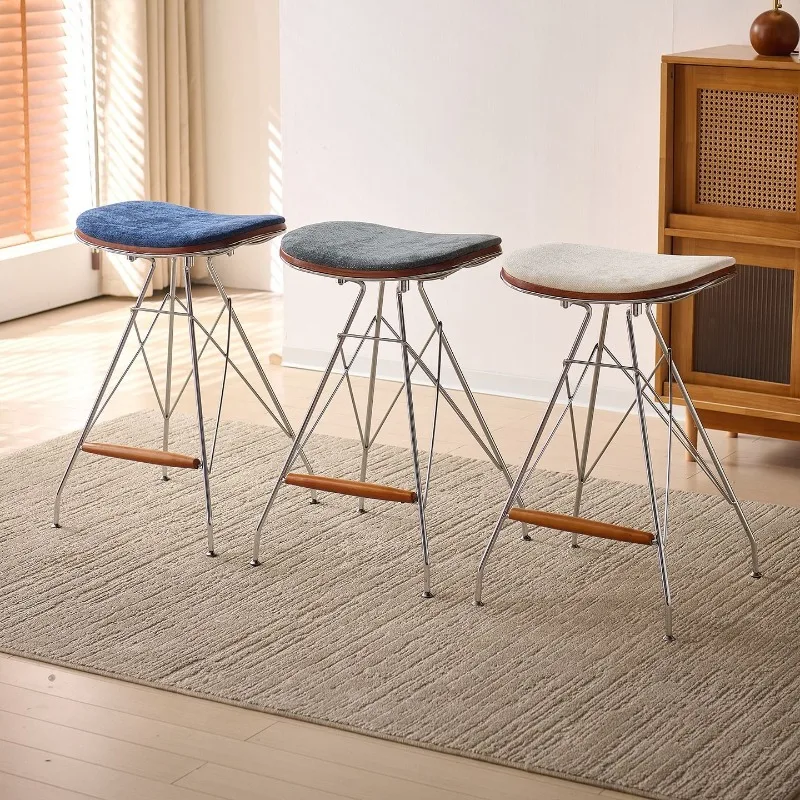 كرسي عشاء بار على الطراز القديم المتوسط، كرسي إبداعي على شكل سرج حديدي عتيق، حقيبة ناعمة، طاولة جزيرة، كرسي منزلي عالي الأرجل