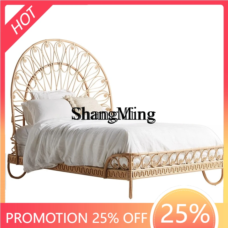 

SM New Natural Rattan Furniture Double Bed Creative Rattan Bed and Breakfast