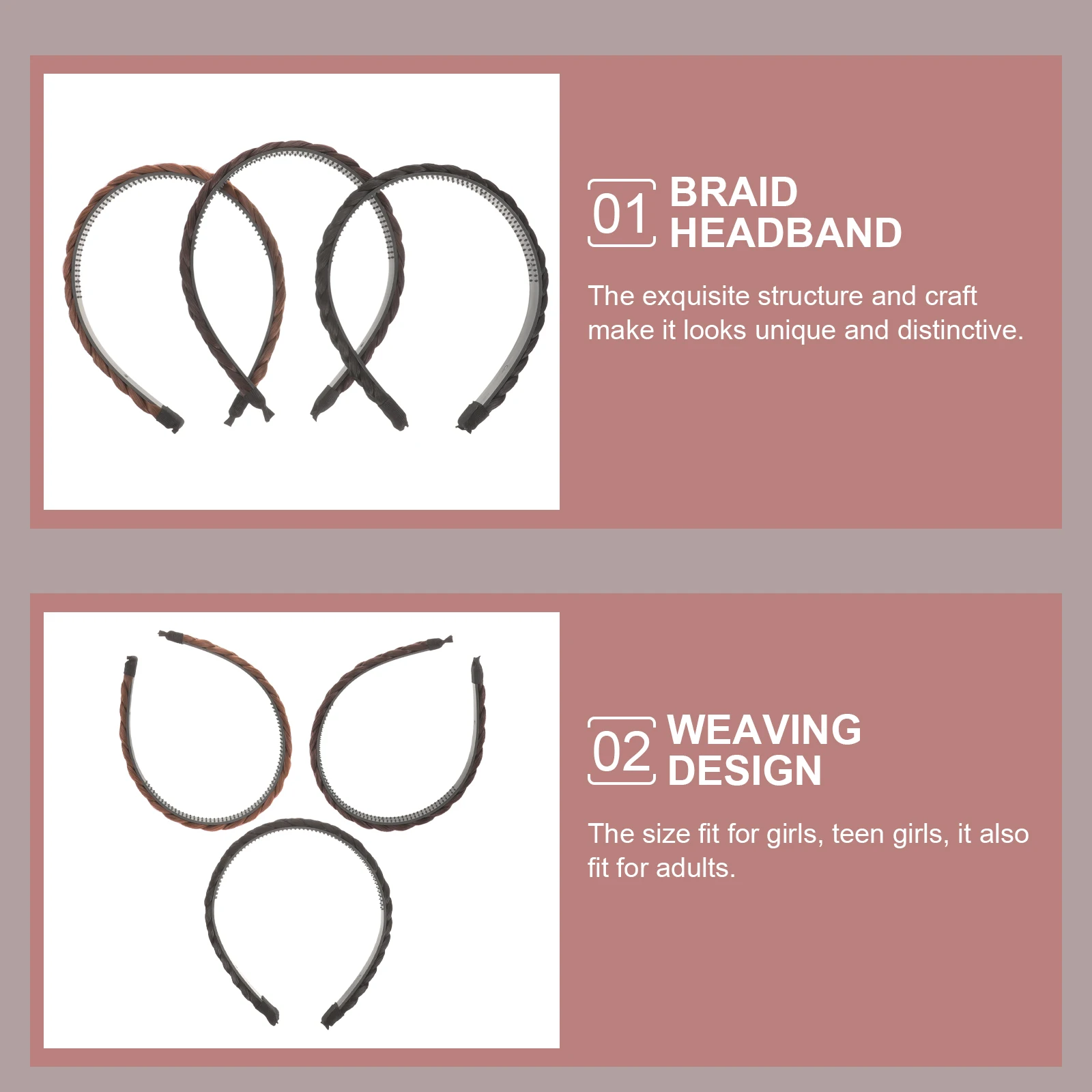 

3 pcs Headband Thin Braid Women Hair Hoop Girls Twist Synthetic Braids Lightweight Fabric Wrapped Party Holiday Decoration