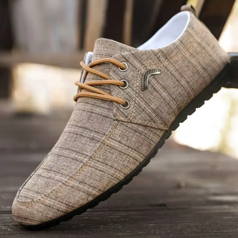 

Men Big Size Lace Up Canvas Shoes Spring Autumn New Soft sole Non Slip Breathable Flat sole Casual Shoes Work Shoes Driving Shoe