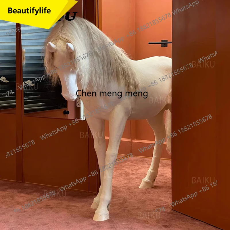 X188 Fiberglass simulation horse sculpture ornament hair-like animal exhibition hall model room floor decoration hotel courtyard