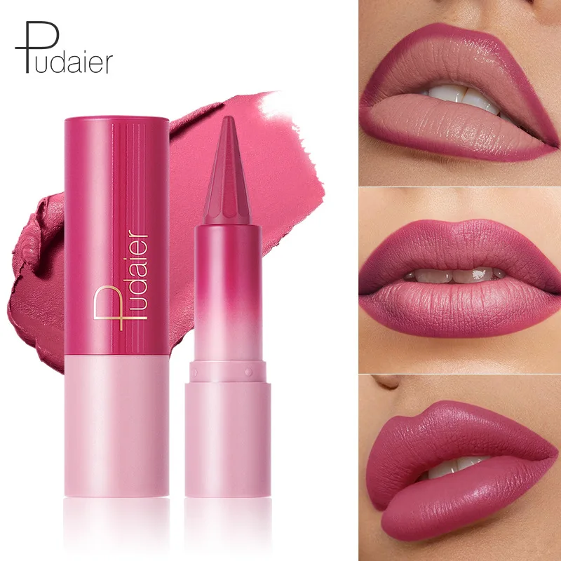 Pudaier ลิปสติก 6 สีเนื้อแมทกันน้ําลิปไลเนอร์ 2 in 1 ปากกาลิปสติกปลายแหลมติดทนนาน