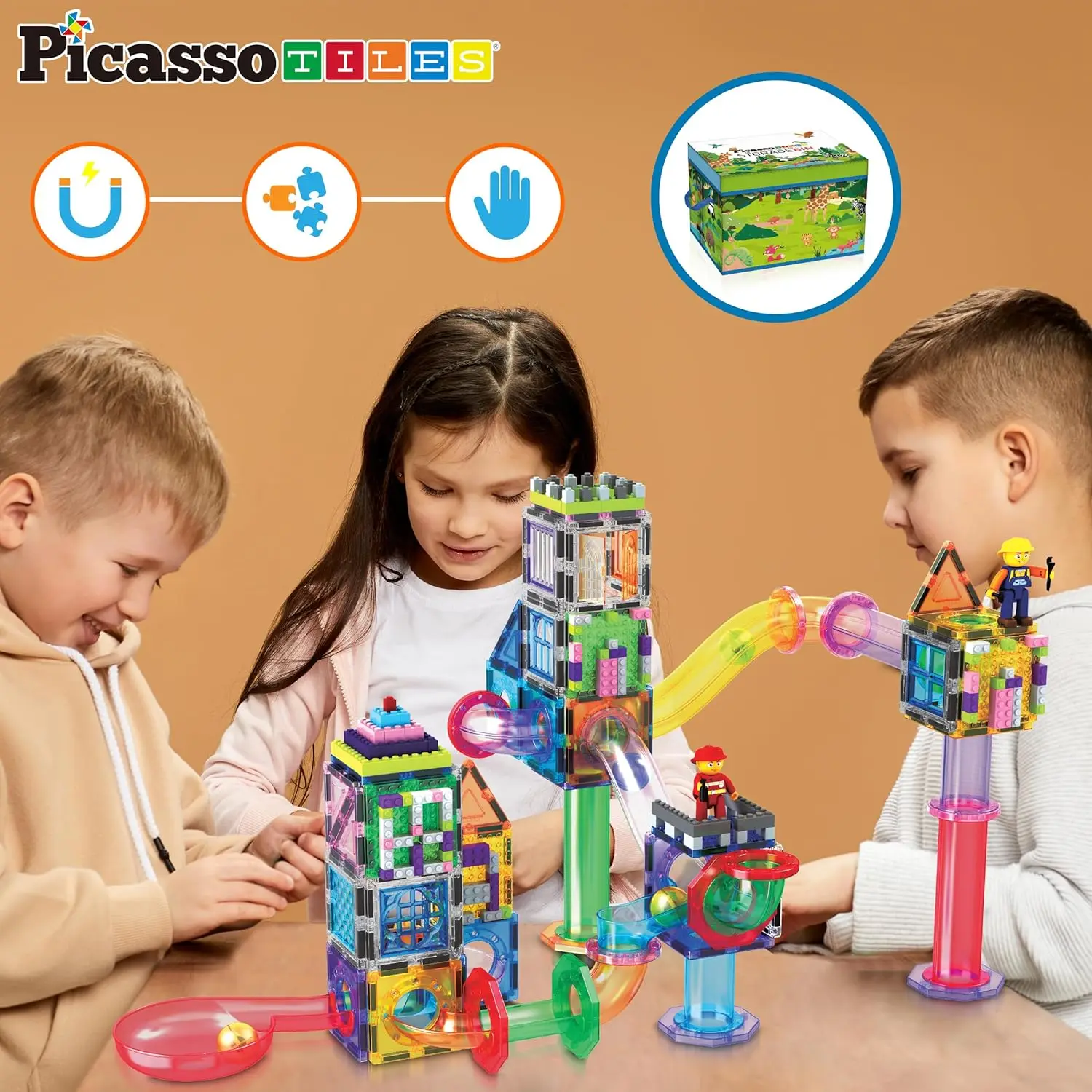 650 個の磁気マーブルランタイルとレンガコンボマグネットタイルビルディングブロックマグネットセットキャラクターアクションフィギュア教育付き