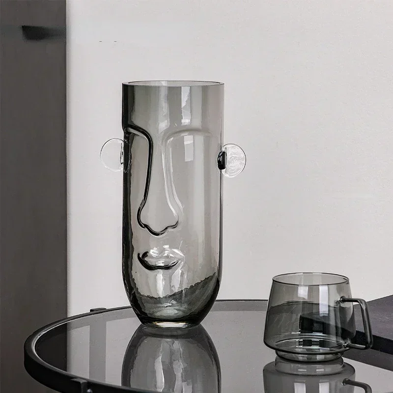 Home Creative Double ear 3D Face Relief Vase Glass Decoration Designer Home Soft Decoration