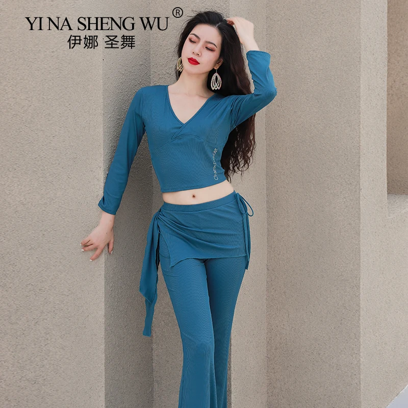 

Sexy Belly Dance Practice Clothes Women Long Sleeve Shirt Cut Out Leggings Team Dance Show Wear New Solid Color Pants Beginner