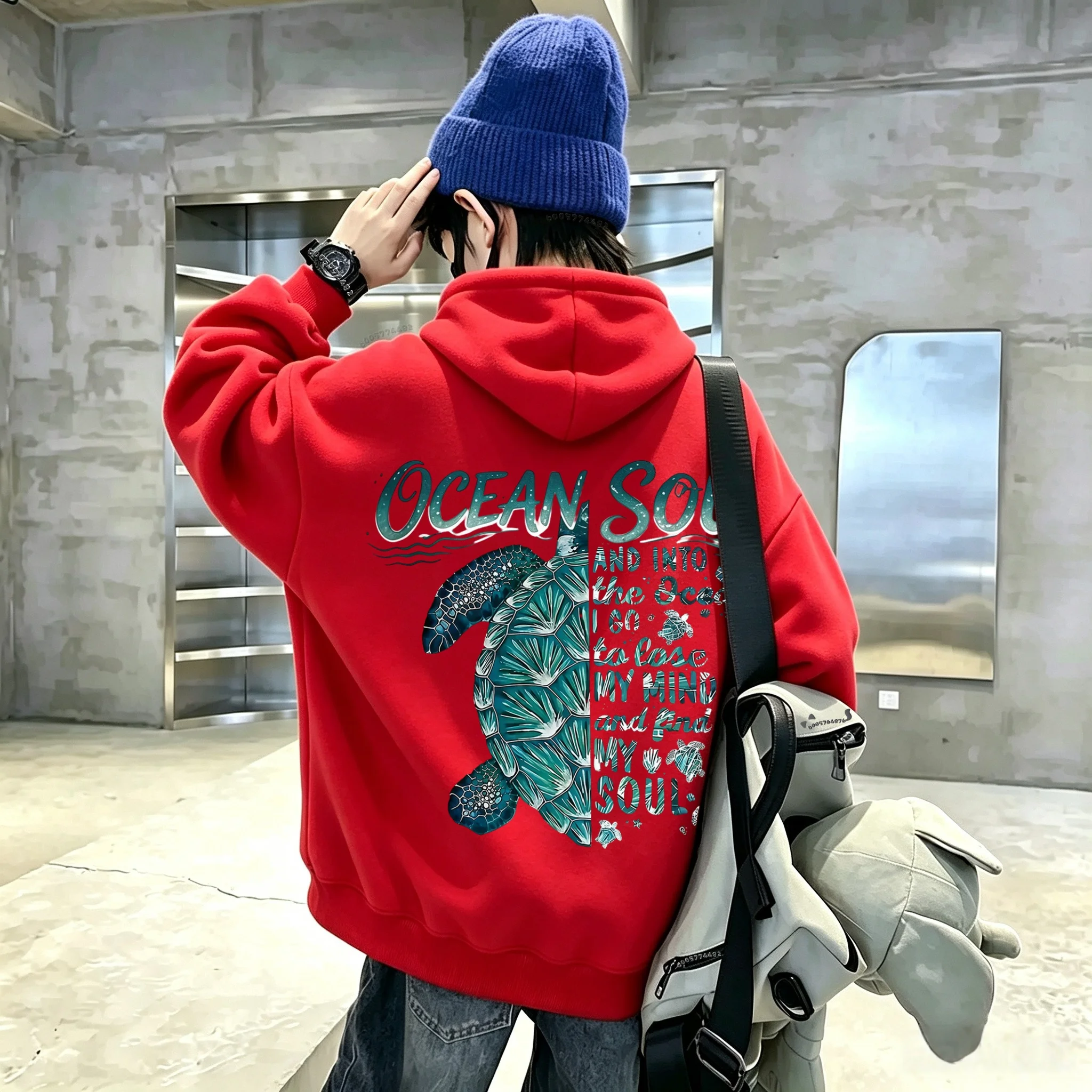 Neuestes Y2K-Kapuzen-Sweatshirt mit Schildkrötenmuster für Jungen und Mädchen. Modischer Pullover-Sweatshirt. – Detail 3