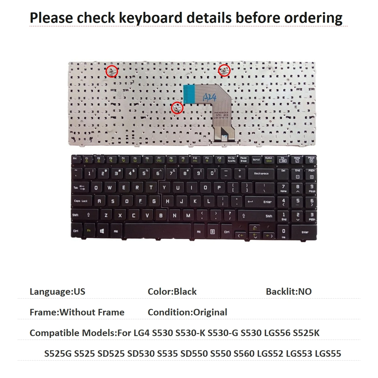 New US Keyboard For LG LG4 S530 S530-K S530-G S530 LGS56 S525K S525G S525 SD525 SD530 S535 SD550 S550 S560 LGS52 LGS53 LGS55