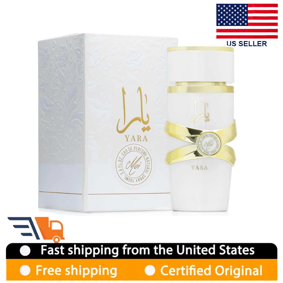 

Yara Moi Perfume for Women, 100ml Long Lasting Eau de Parfum, Sweet Gourmand Fragrance with Peach, Jasmine, Caramel & Vanilla, Dubai Arabian Scent, Elegant White & Gold Bottle, Ideal Gift for Her